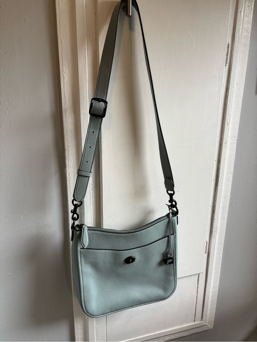 Coach Pebbled Leather Turnlock Crossbody in Pale Blue - Picture 4 of 8